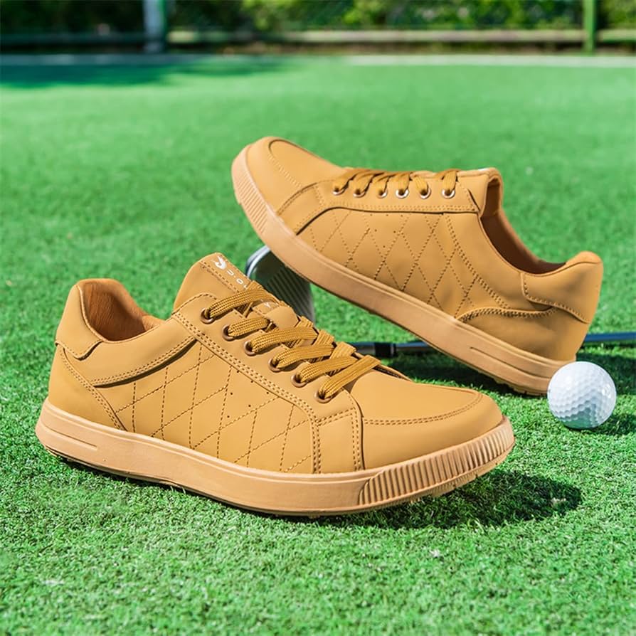 ブラウンレザーゴルフシューズ（スパイク付き） Amazon.co.jp: 男性用スパイクレスゴルフシューズ、防水ゴルフ